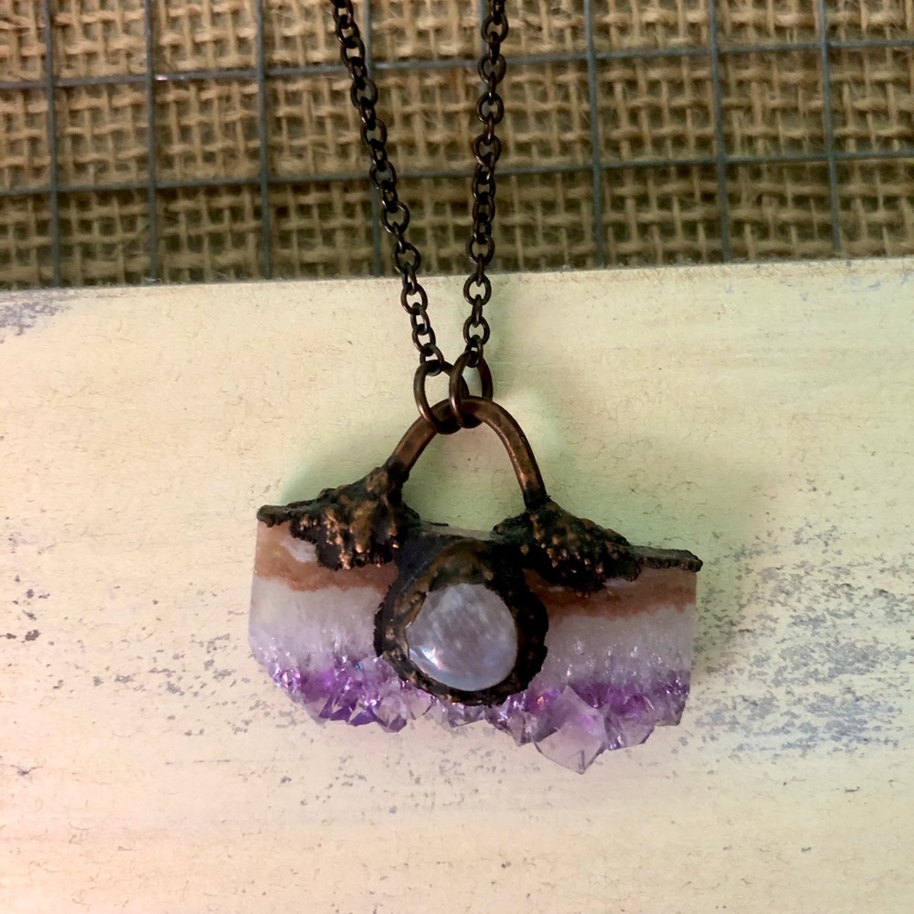 *2/30* Amethyst slice & Moonstone Boho necklace